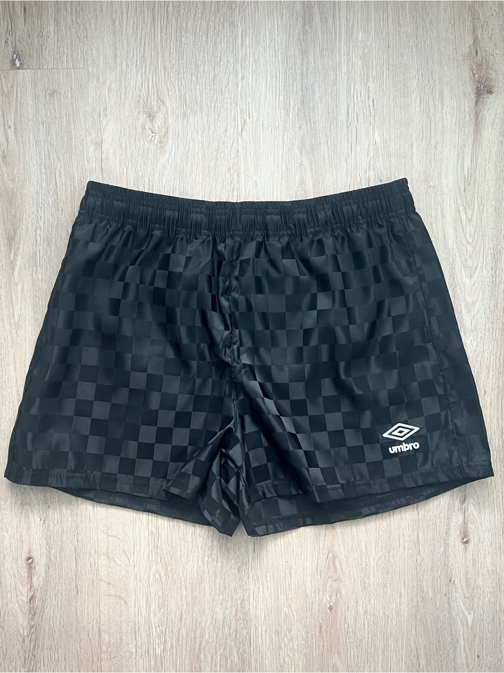 Vintage 90s Y2K Umbro Soccer Shorts Mens Medium Black Checkered Made in USA